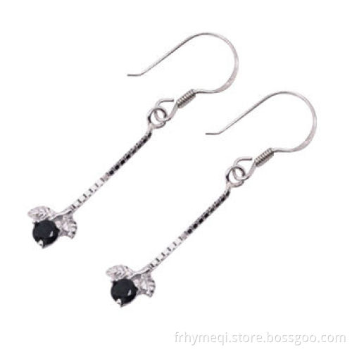 Cherry Sterling Silver Drop Earrings with Sapphire Gems